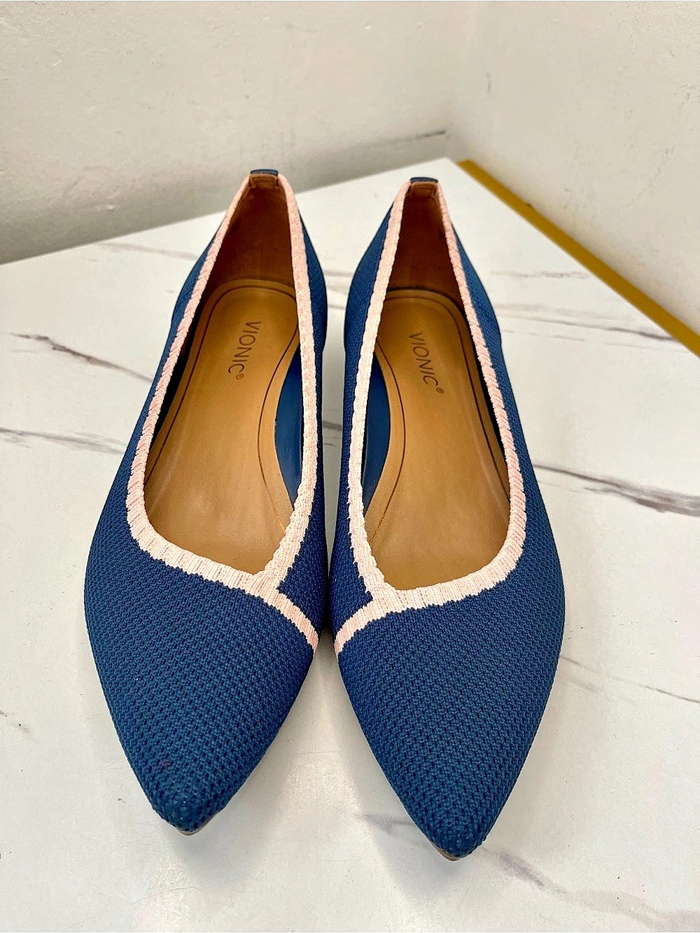 Vionic Dahlia Pointy Toe Flat Flats Blue & Pink US 7.5M NWOT